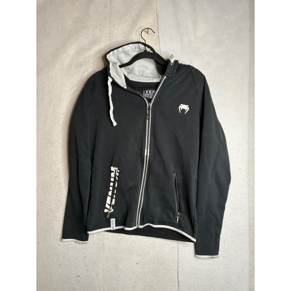 Venum MMA Full Zip Hoodie Mens Medium Black White Fleece Lined Training Jacket